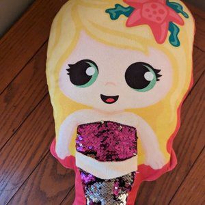 Large Mermaid Sequin Plush Throw Pillow Nanco Yellow & Pink 20-in Tall